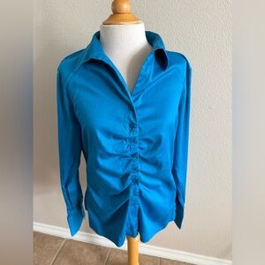 Antonio Melani Size L Angelica Blouse Moroccan Blue Ruched Shirt Bust 40 In
